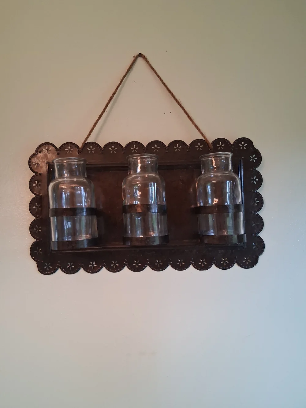 Rustic Brown Metal Wall Sconce with Three Glass Holders